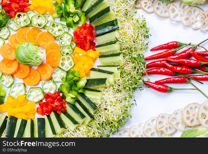 Assorted vegetables arrangement of carrot, cabbage and beans