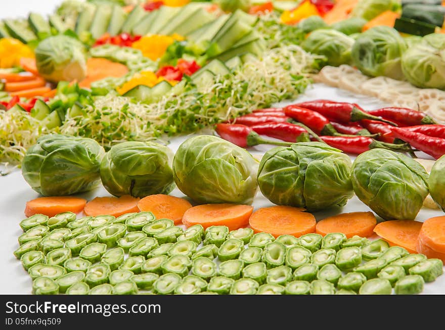 Assorted vegetables arrangement of carrot, cabbage and beans