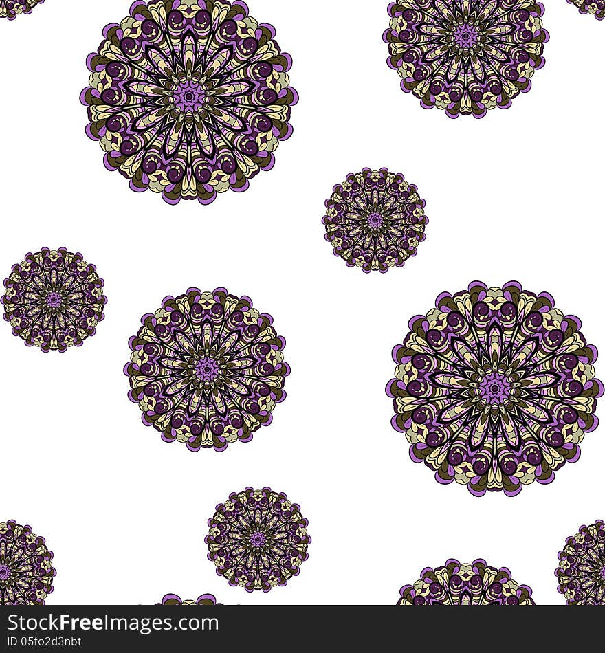 Abstract seamless pattern with purple-yellow round elements. Abstract seamless pattern with purple-yellow round elements