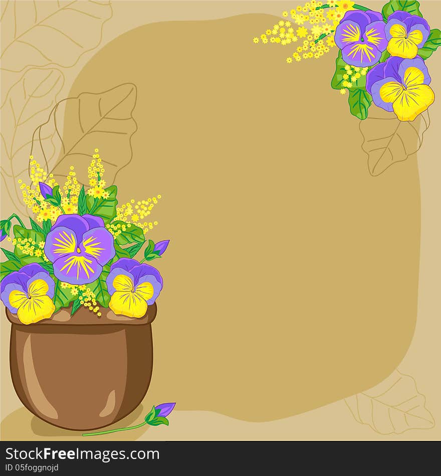 Vector vignette with flowerpot and flowers. Vector vignette with flowerpot and flowers