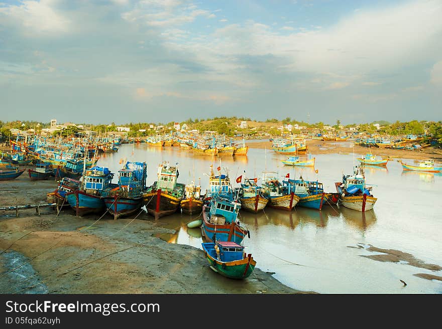 Fishing boats docked in harbor