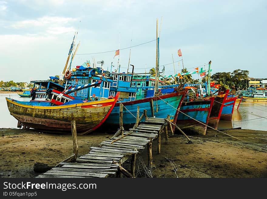 Fishing boats docked near the jetty