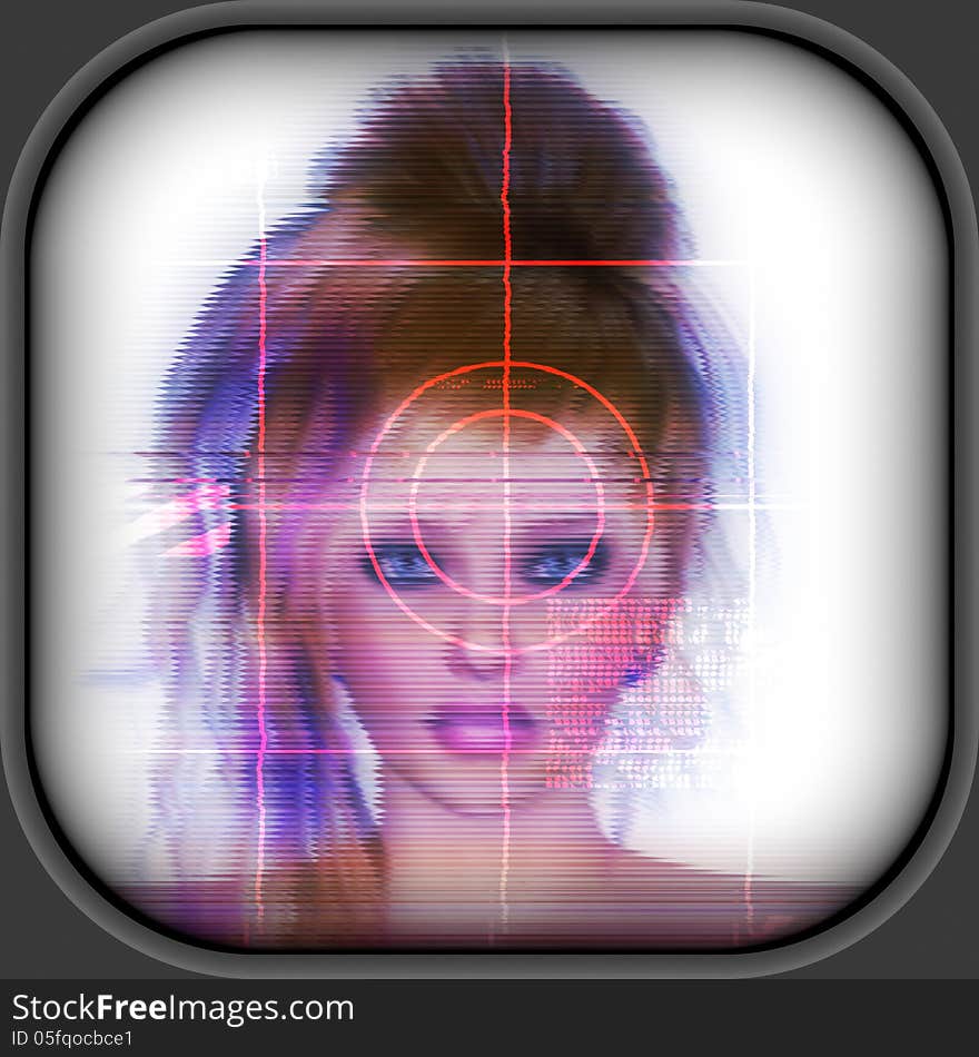 A futuristic background female face on screen, beauty technology. A futuristic background female face on screen, beauty technology.