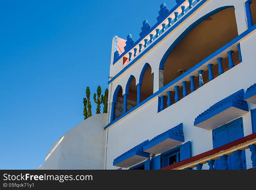 White and blue house on the ocean in Morocco. White and blue house on the ocean in Morocco