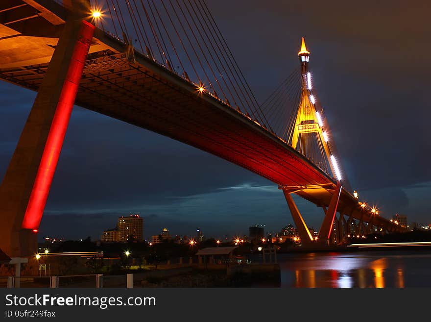 Twilight with rama 8 bridge and many star light. Twilight with rama 8 bridge and many star light