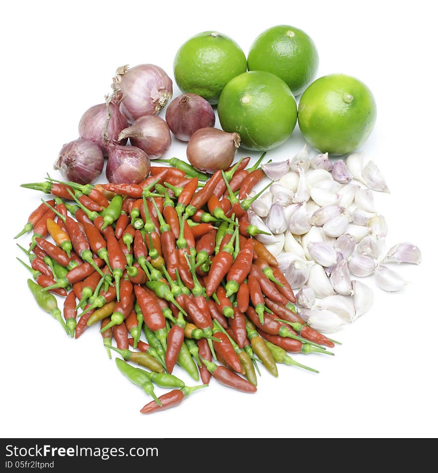 Asian ingredients food, Fresh herbs and spices isolated on white background