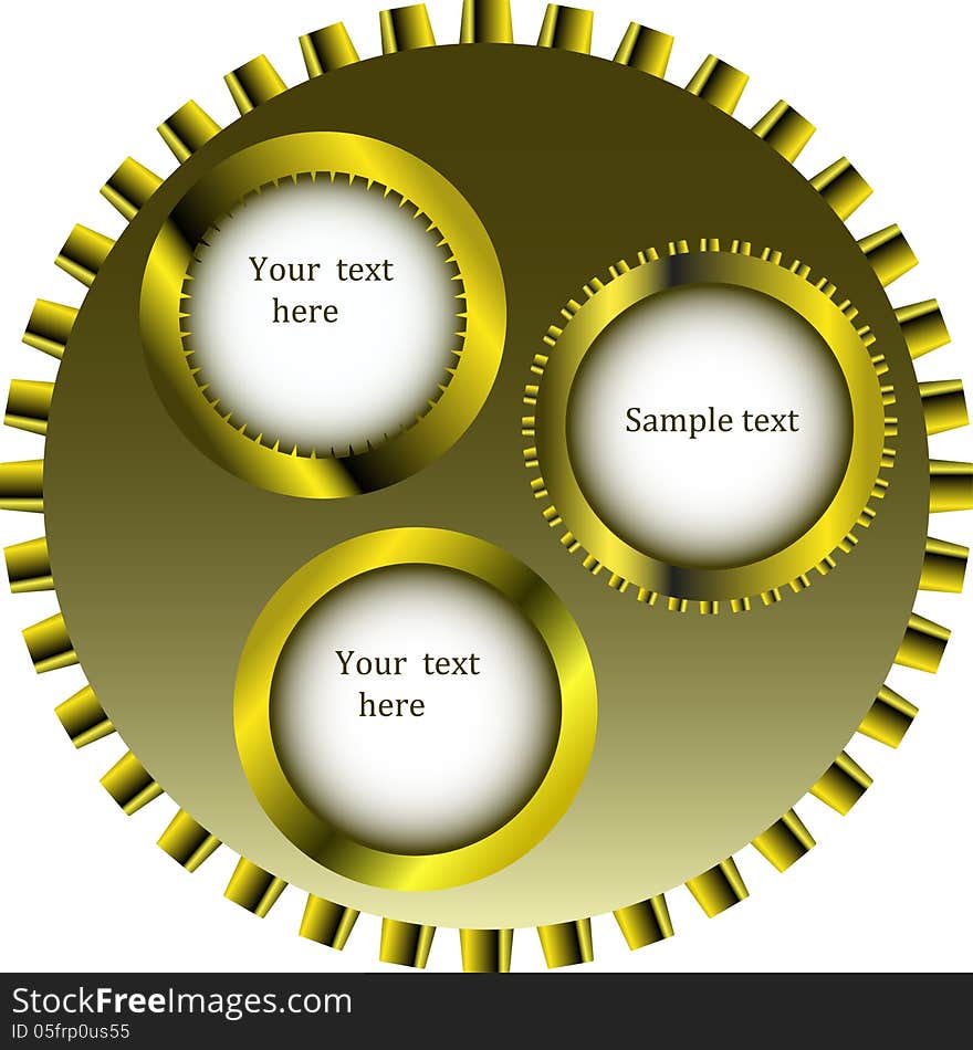 Abstract speech clouds of wheels of mechanism with icons for text. Abstract speech clouds of wheels of mechanism with icons for text