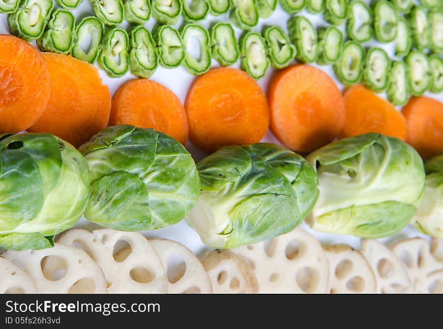 Assorted vegetables arrangement of carrot, cabbage and beans