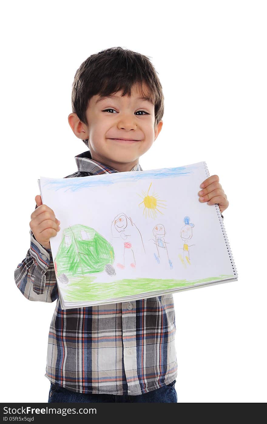 Little boy is holding his picture