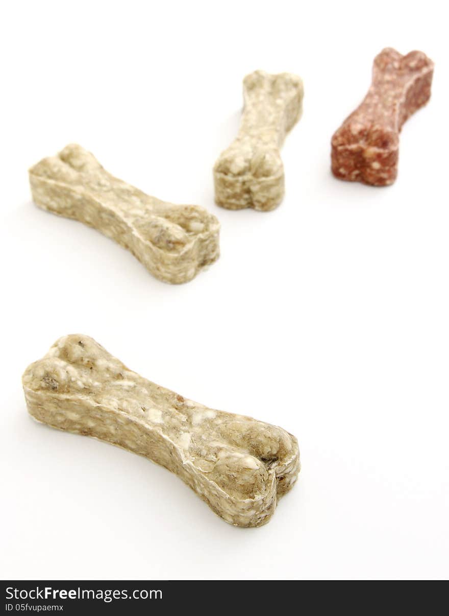 Dog bone food on white