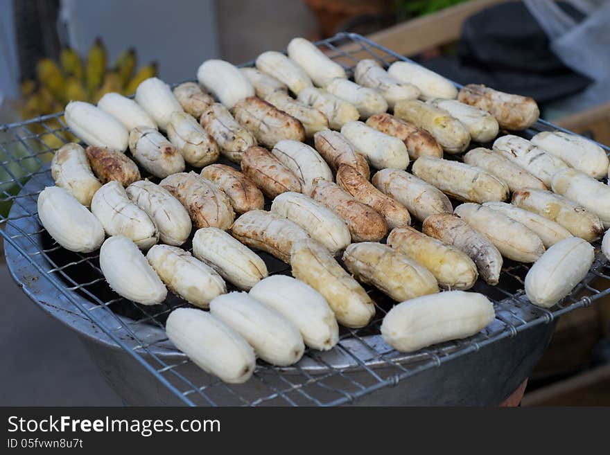 Banana on a charcoal grill