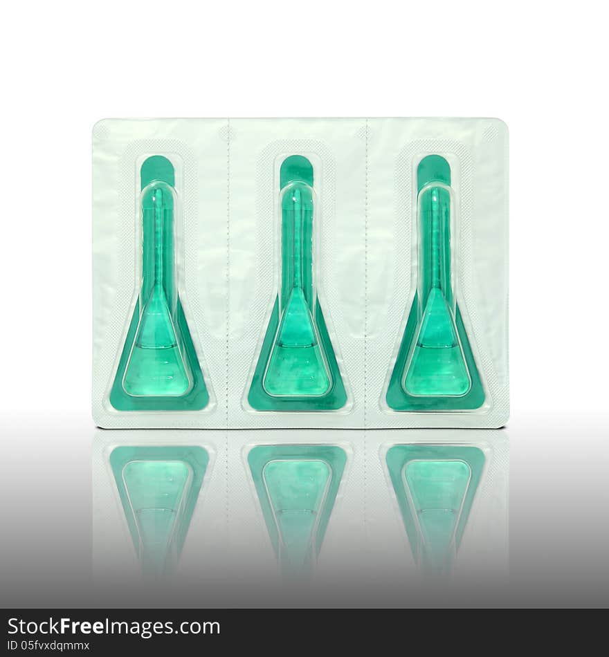 Medicine product packaging on white background