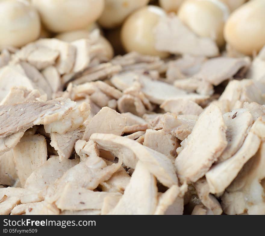 Sliced stewed pork in local market ,Thailand