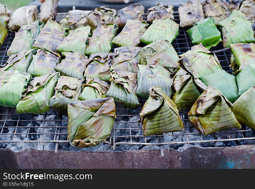 Fish With  Curry Paste Wrapped In Banana Leaves