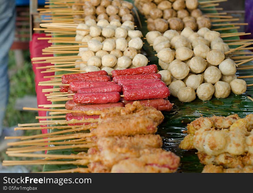 Meatballs and hotdog fried