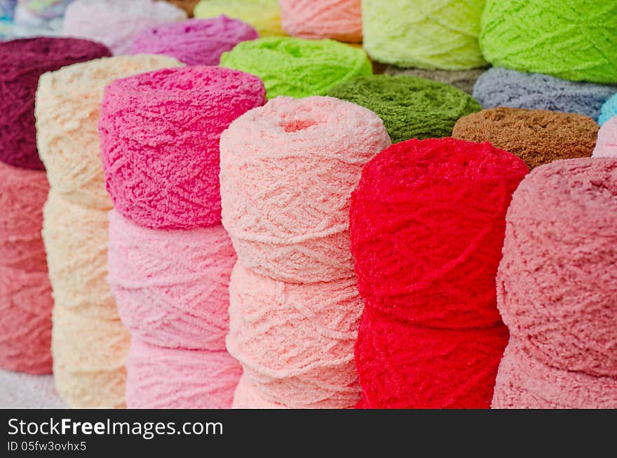 Colorful of yarn ball background