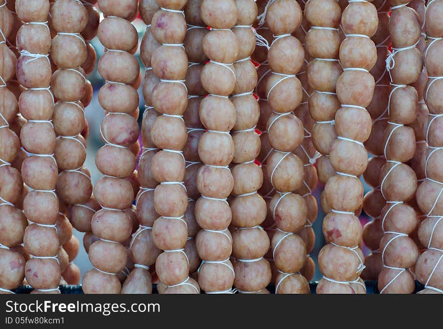 Thai sausage background , traditional thai street food