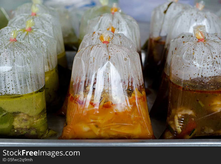 Thai food in plastic bag, thai street food