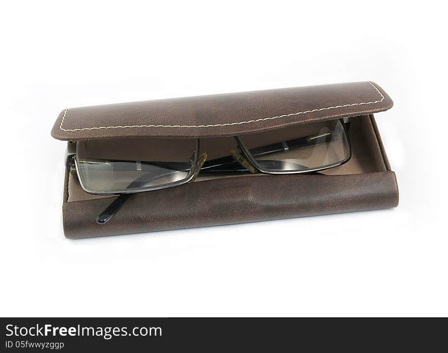 Leather Case for glasses on a white background