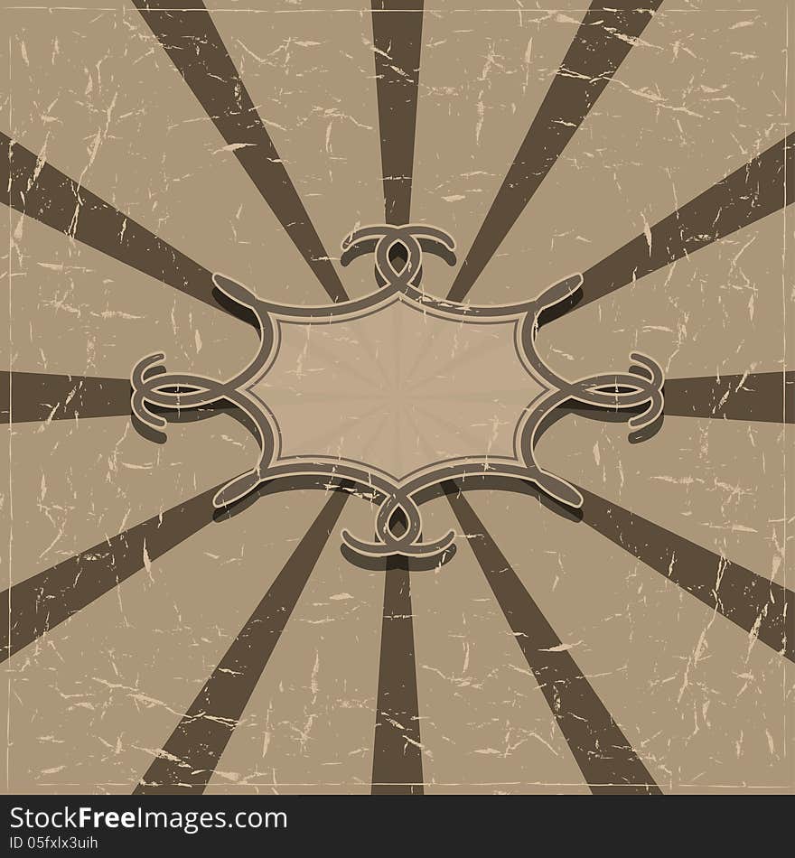 Grunge background with radiating rays and a vignette. Vector illustration