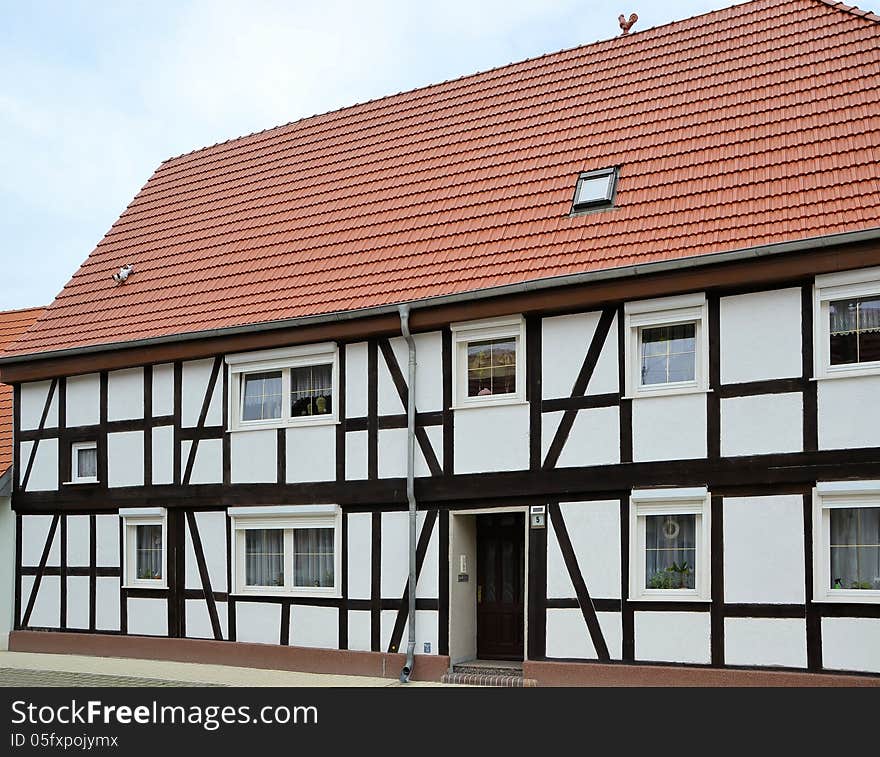 Renovated half-timbered house in a small town