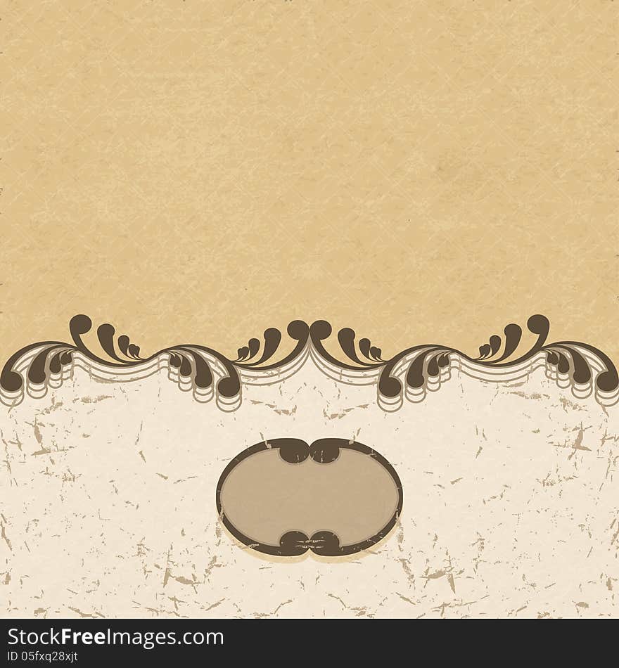 Vintage background with curls and a vignette. Vector illustration