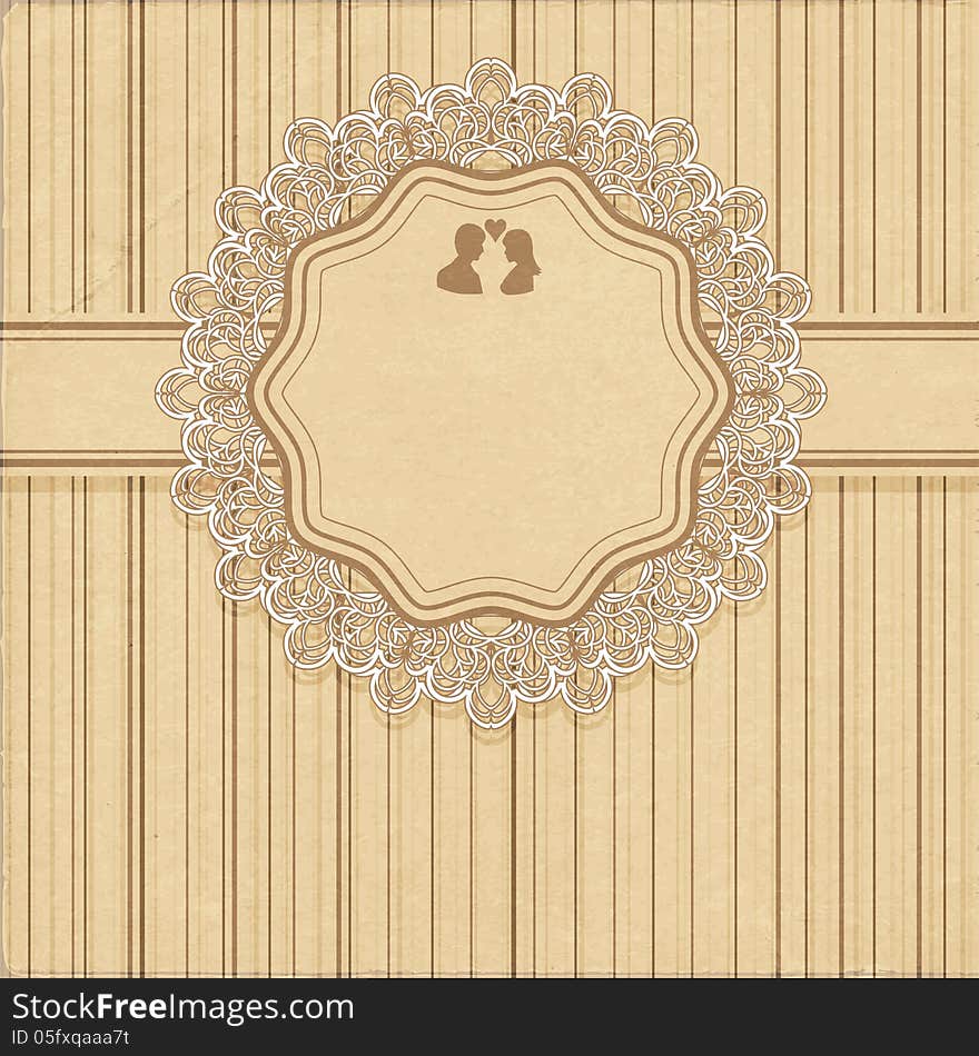 Vintage wedding invitation or greeting card with lace. Vector illustration. Vintage wedding invitation or greeting card with lace. Vector illustration