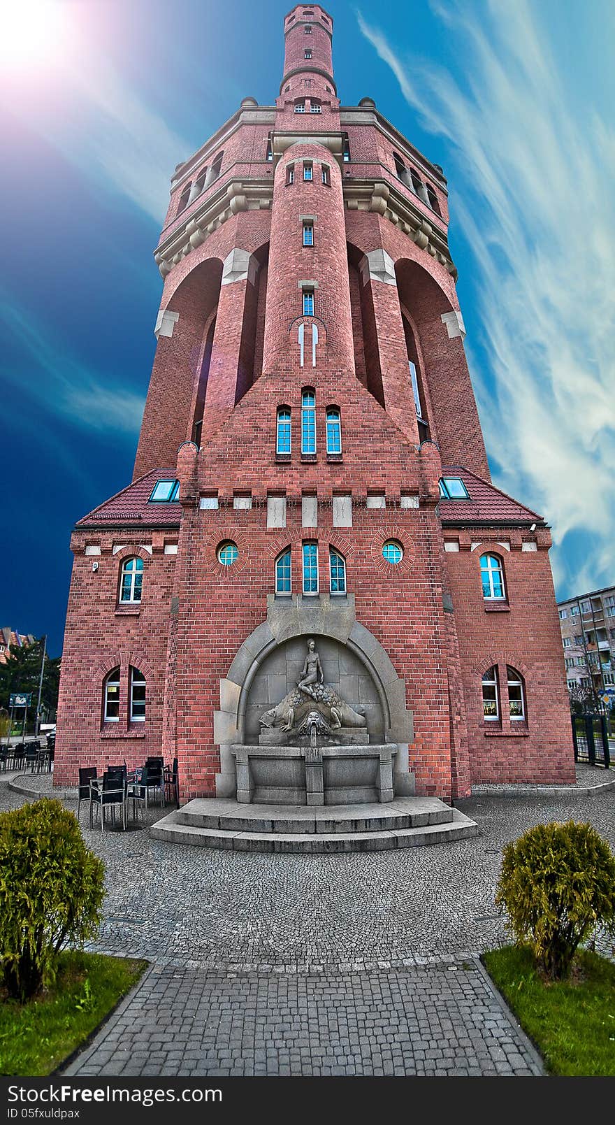 Renowated Historic Water Tower in Wroclaw at sunny day