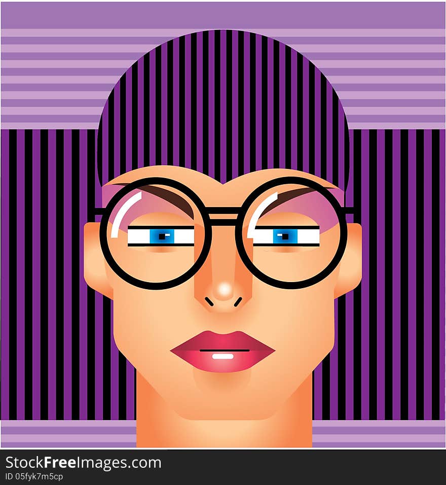 Woman cyborg head on violet background