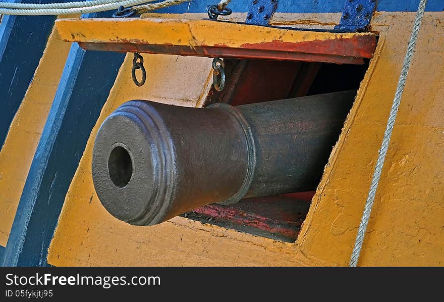 The Naval Deck Gun onboard an Old Sailing Ship.