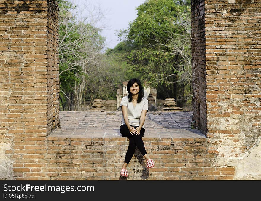 Beautiful Woman At Wat Maheyong Temple, Ayutthaya Province, Thai