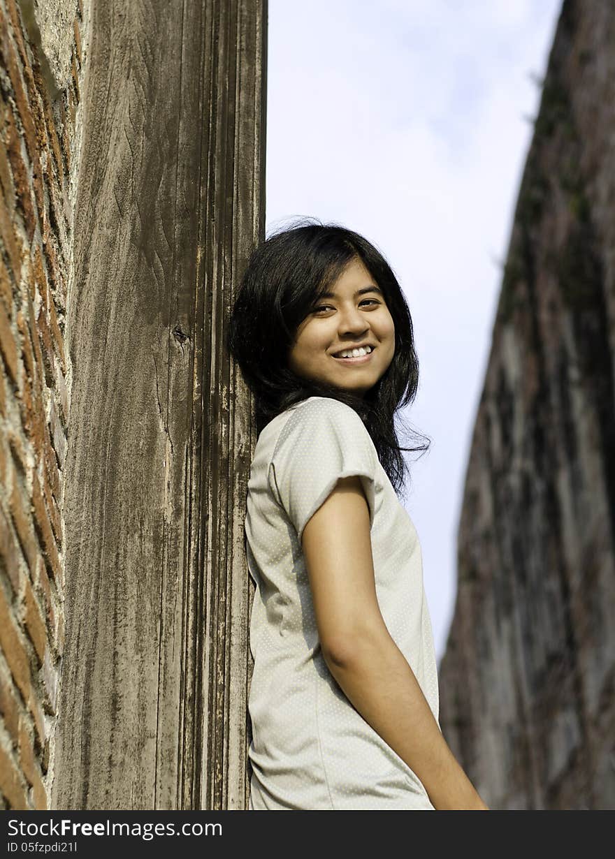 Young girl at Wat Maheyong Temple. Ayutthaya province - Thailand