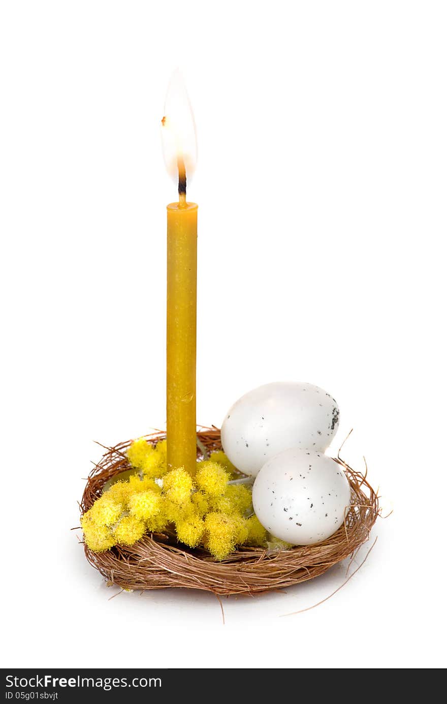 Easter composition with burning candle