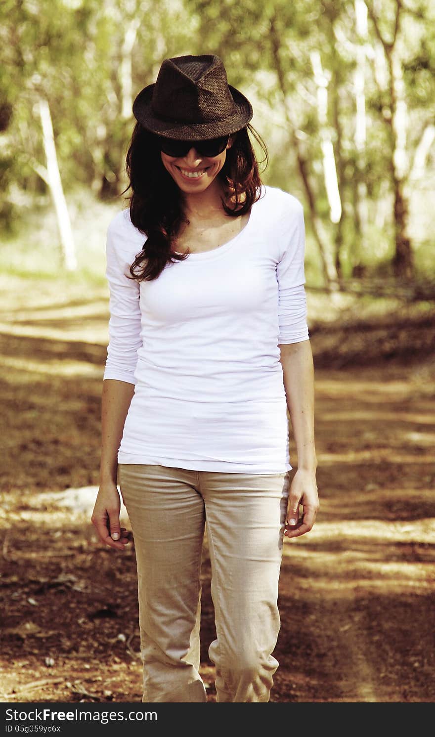 Portrait of beautiful 35 years old woman outdoors