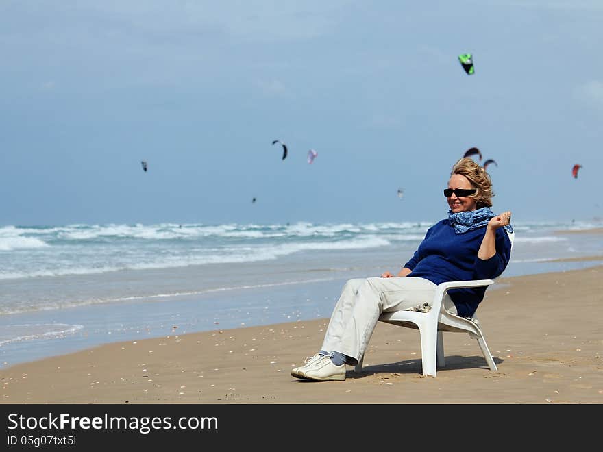 Happy woman on vacation at sea. Happy woman on vacation at sea