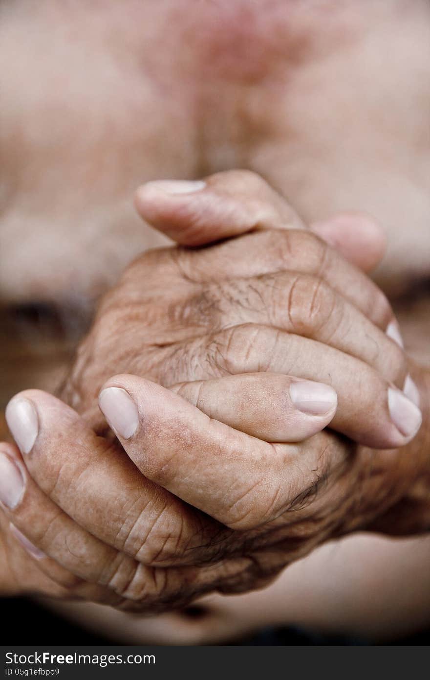 Close up image of old man hand