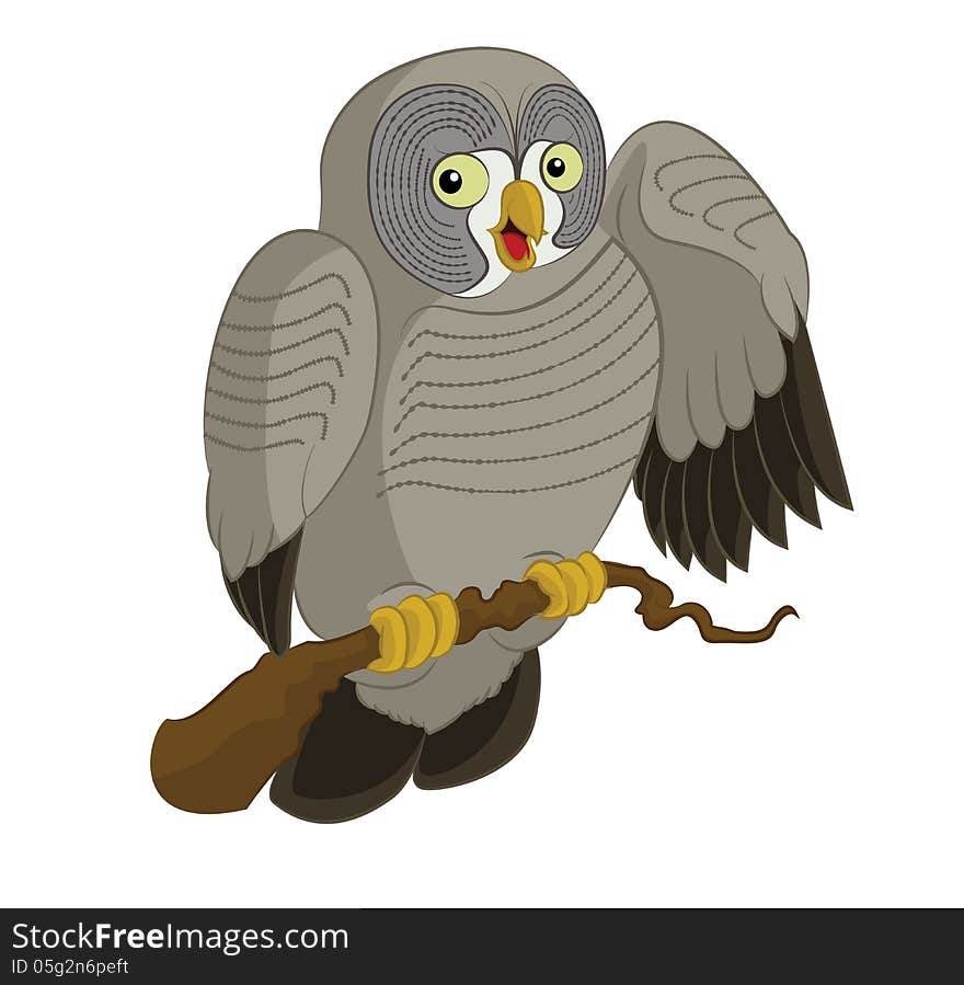 Vector image of smiling funny cartoon owl