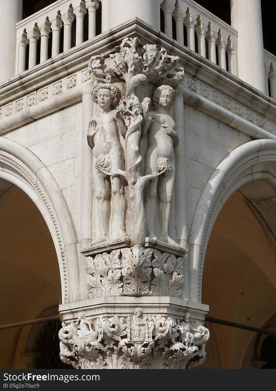 Venice - the Doge´s Palace with detail of decoration (Adam and Eve in the Eden)