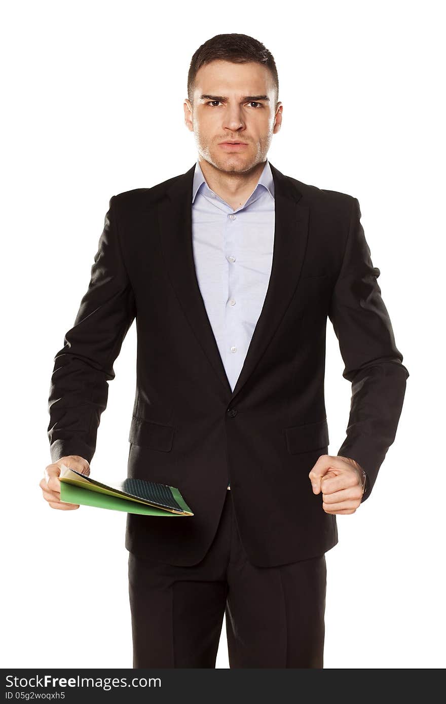 Angry Young Businessman With Folder