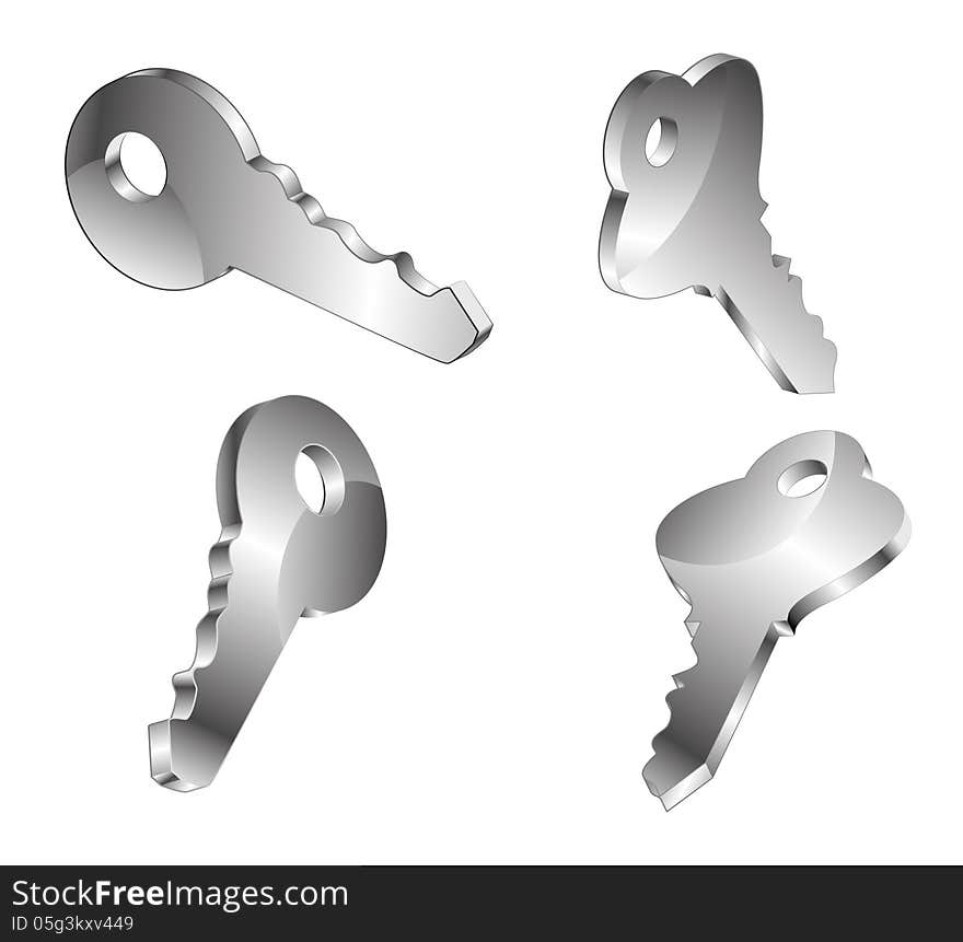 Metallic keys isolated on white background