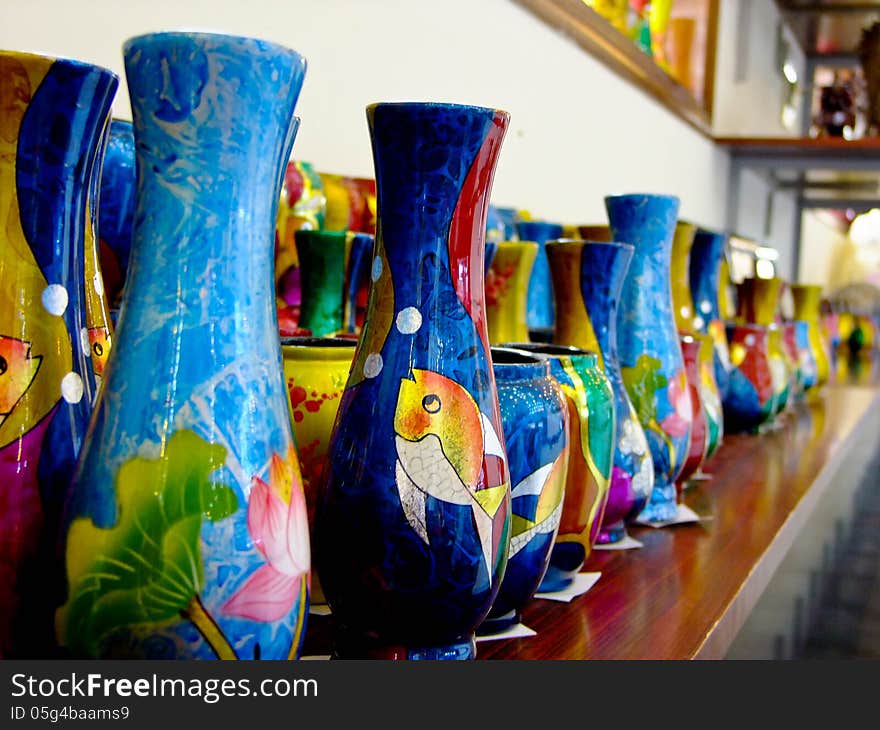 Colorful ceramic vases in Vietnam