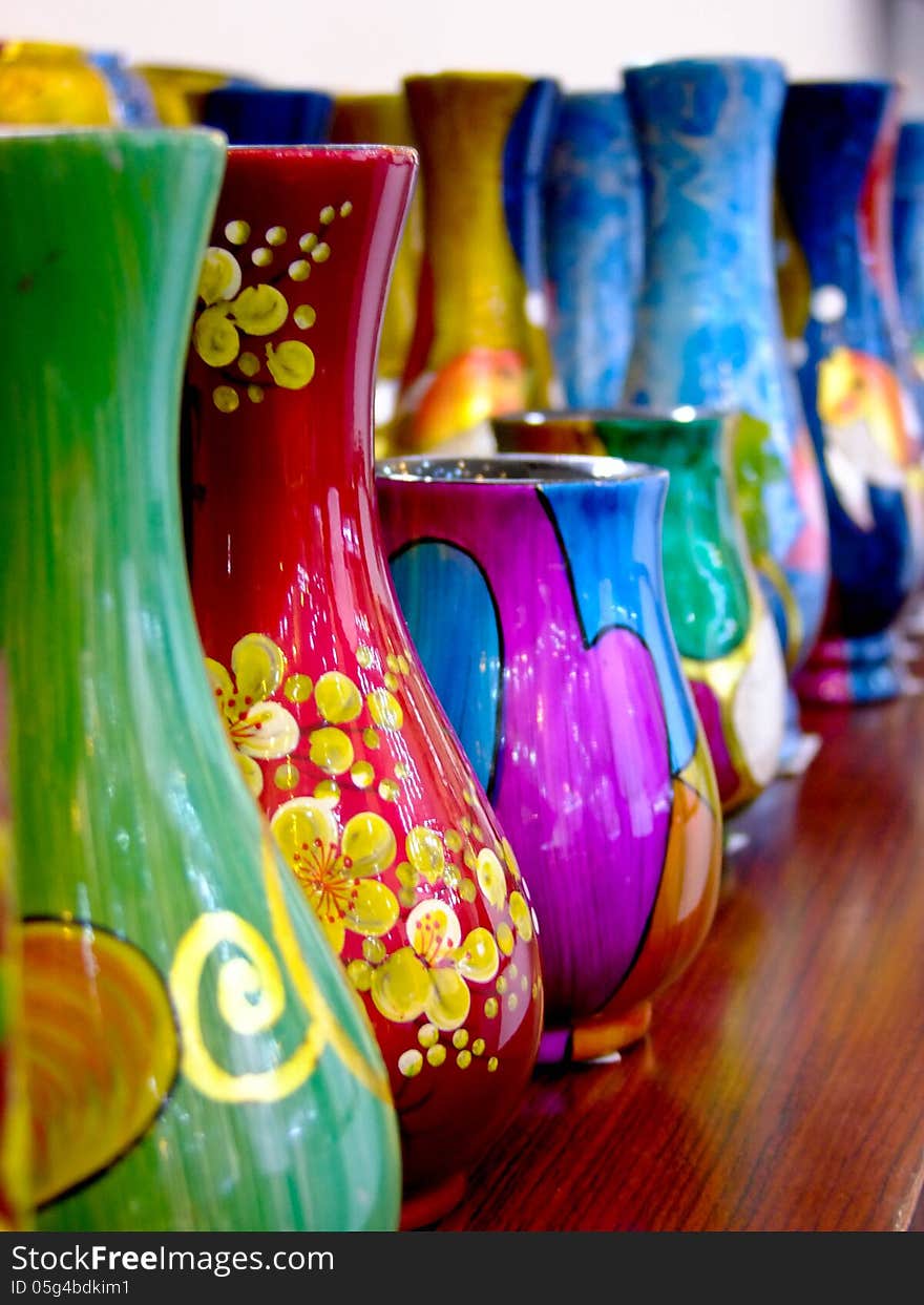 Colorful ceramic vases in Vietnam