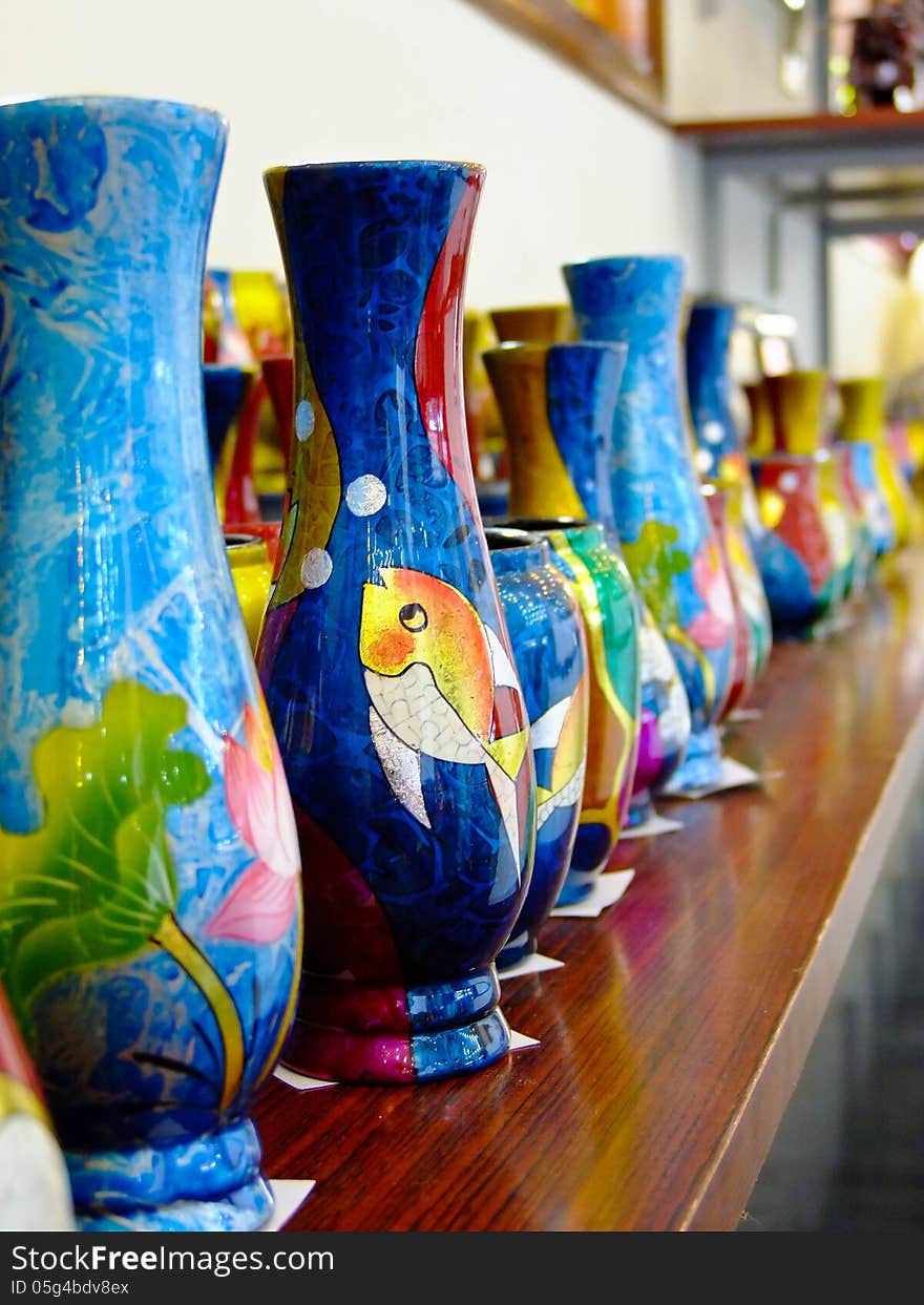 Colorful ceramic vases in Vietnam