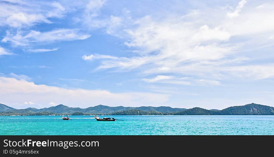 Boat and islands in andaman sea Thailand. Boat and islands in andaman sea Thailand