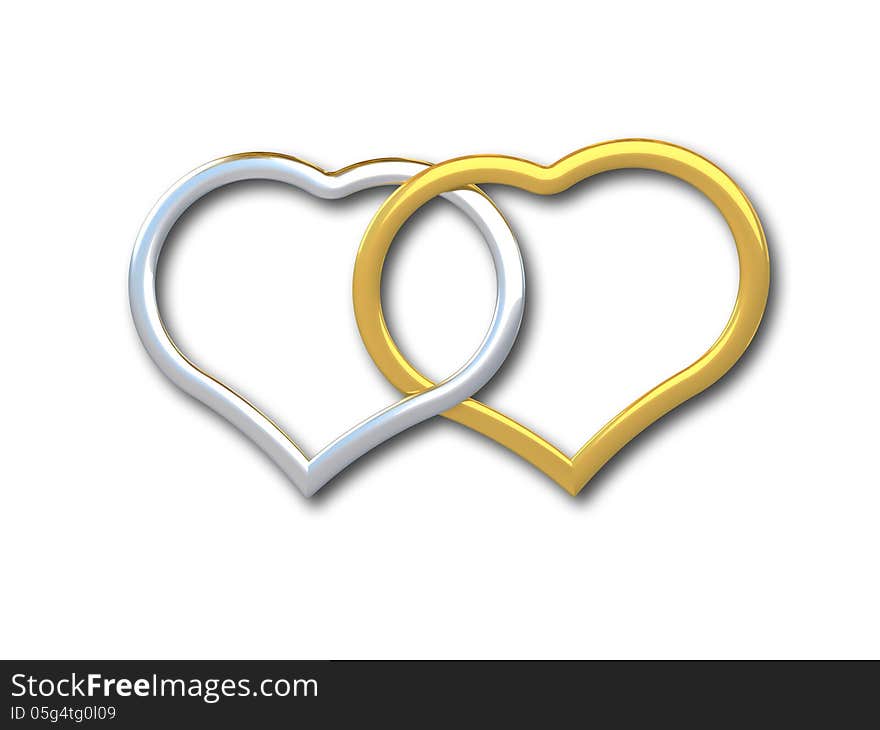 Heart gold and silver put on white background