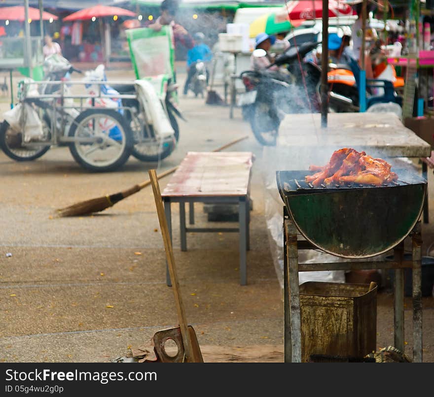 Roasting chicken on the market,thai food