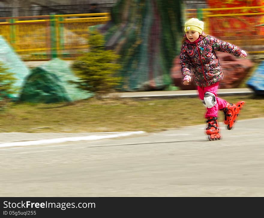 Girl riding on roller skates