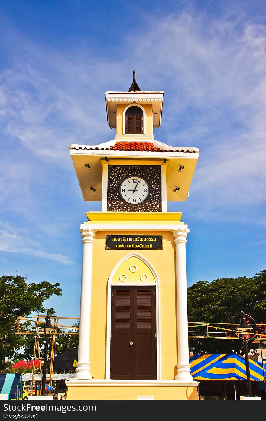 View of the beautiful clock tower Three cultures at pattani town, southernmost in Thailand. View of the beautiful clock tower Three cultures at pattani town, southernmost in Thailand.