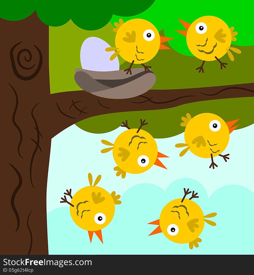 A cartoon illustration of baby birds trying to fly but falling. A cartoon illustration of baby birds trying to fly but falling