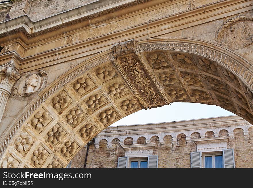 Antique ancient architectural decoration items details of buildings Europe, Italy, Ancona. Antique ancient architectural decoration items details of buildings Europe, Italy, Ancona